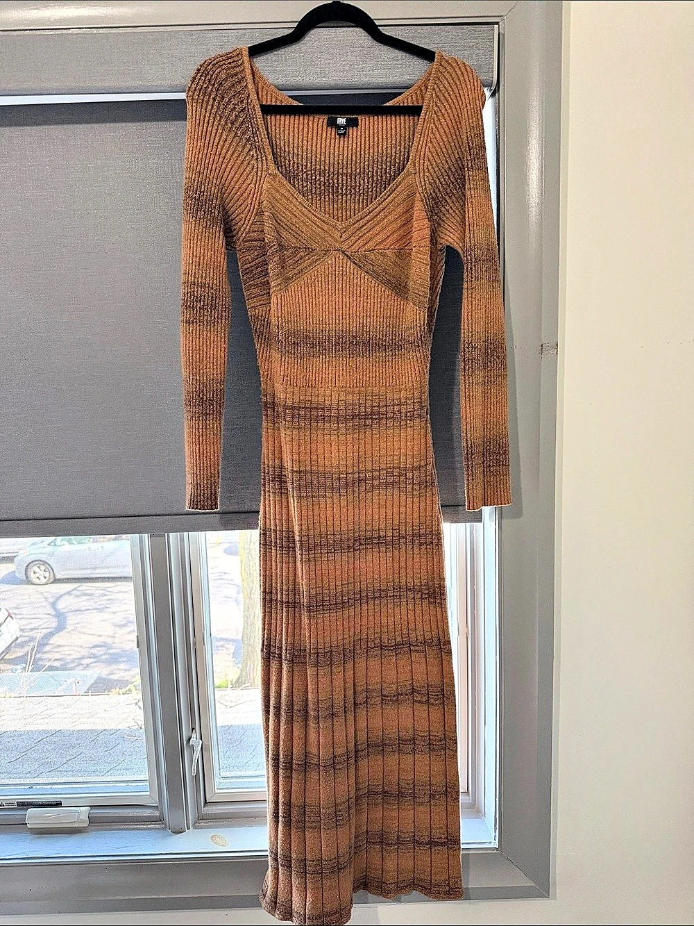 FRYE Ribbed Striped Maxi Dress in Brown Size Medium Like New